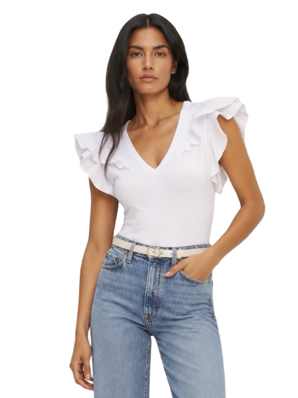 $158 VERONICA BEARD Cathie Ruffle Top White Sz S